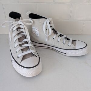 Converse High-Top Leather Sneakers in Gray and White